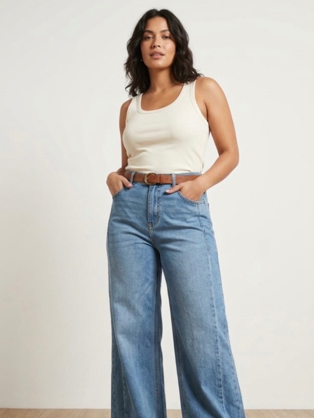 Sidefeel wide leg frayed cuff jeans size 6 medium wash
